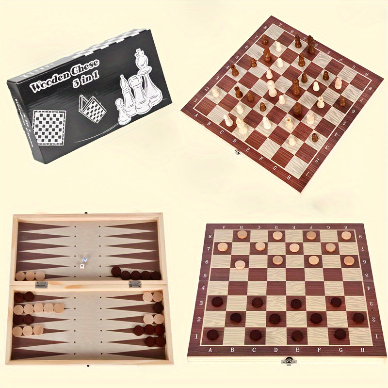 Wooden Chess Backgammon International Checkers 3-in-1 Chessboard