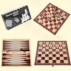 Wooden Chess Backgammon International Checkers 3-in-1 Chessboard