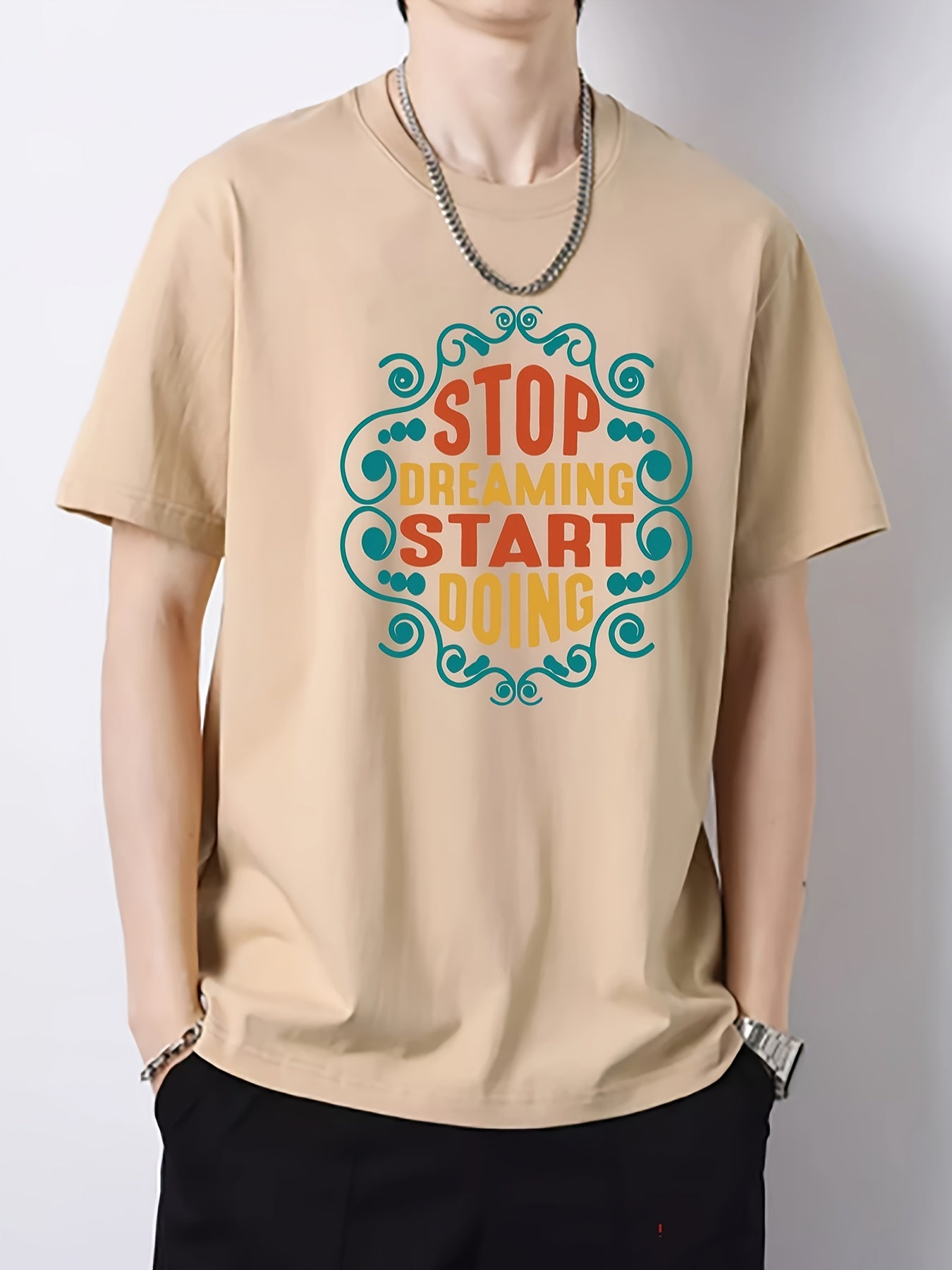 Men's Vintage Slim Fit Print Tee for Spring Summer Holiday