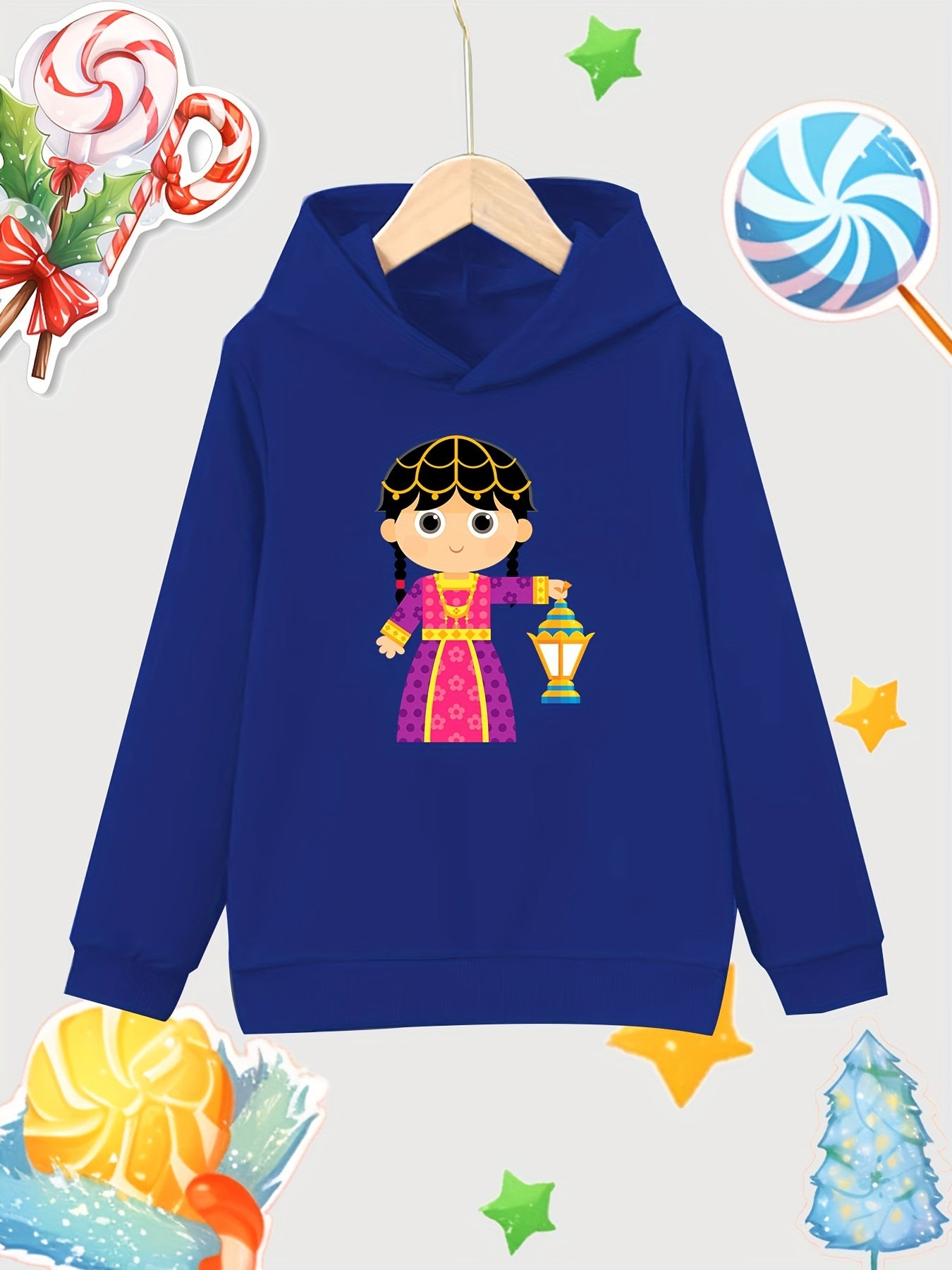 Girl Lantern Print Cotton Hooded Sweatshirt