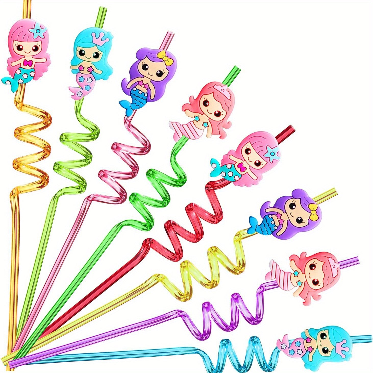 24pcs Mermaid Party Favors Mermaid Girl Straws Under The Sea Party Supplies