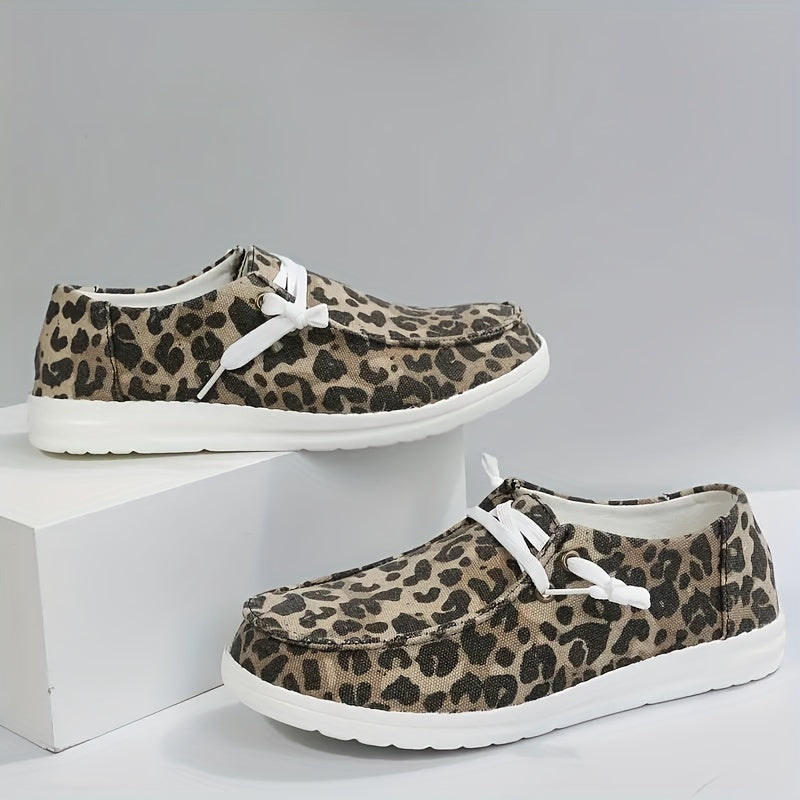 Leopard Print Loafers Lace Up Round Toe Sneakers