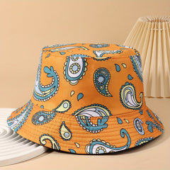 Cartoon Paisley Print Bucket Hat Orange Vintage Basin Hat