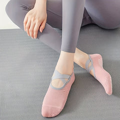 Silicone Padded Non Slip Yoga Socks with Cross Straps - Pilates Dance Fitness