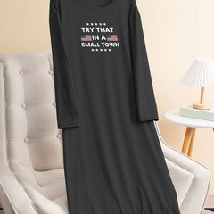 Flag Print Long Sleeve Tee Sleep Dress