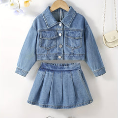 Girl's Denim 2pcs Jacket & Shorts Set Street Style Casual Outfits