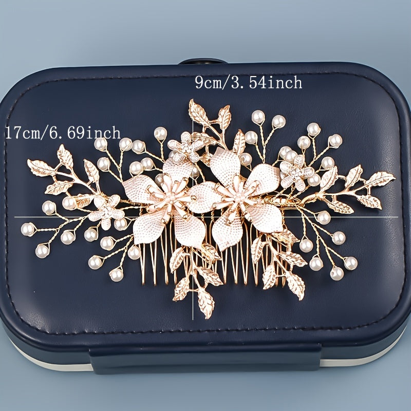 Golden Pearl Flower Hair Comb Wedding Hair Accessories