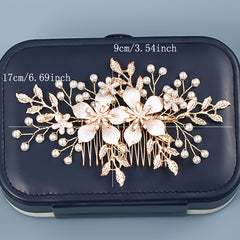 Golden Pearl Flower Hair Comb Wedding Hair Accessories
