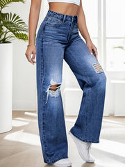 High Waist Denim Pants Dark Wash Wide Leg Jeans