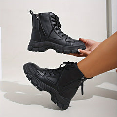 Women's Retro Thick Bottom Boots Lace Up Comfortable Shoes