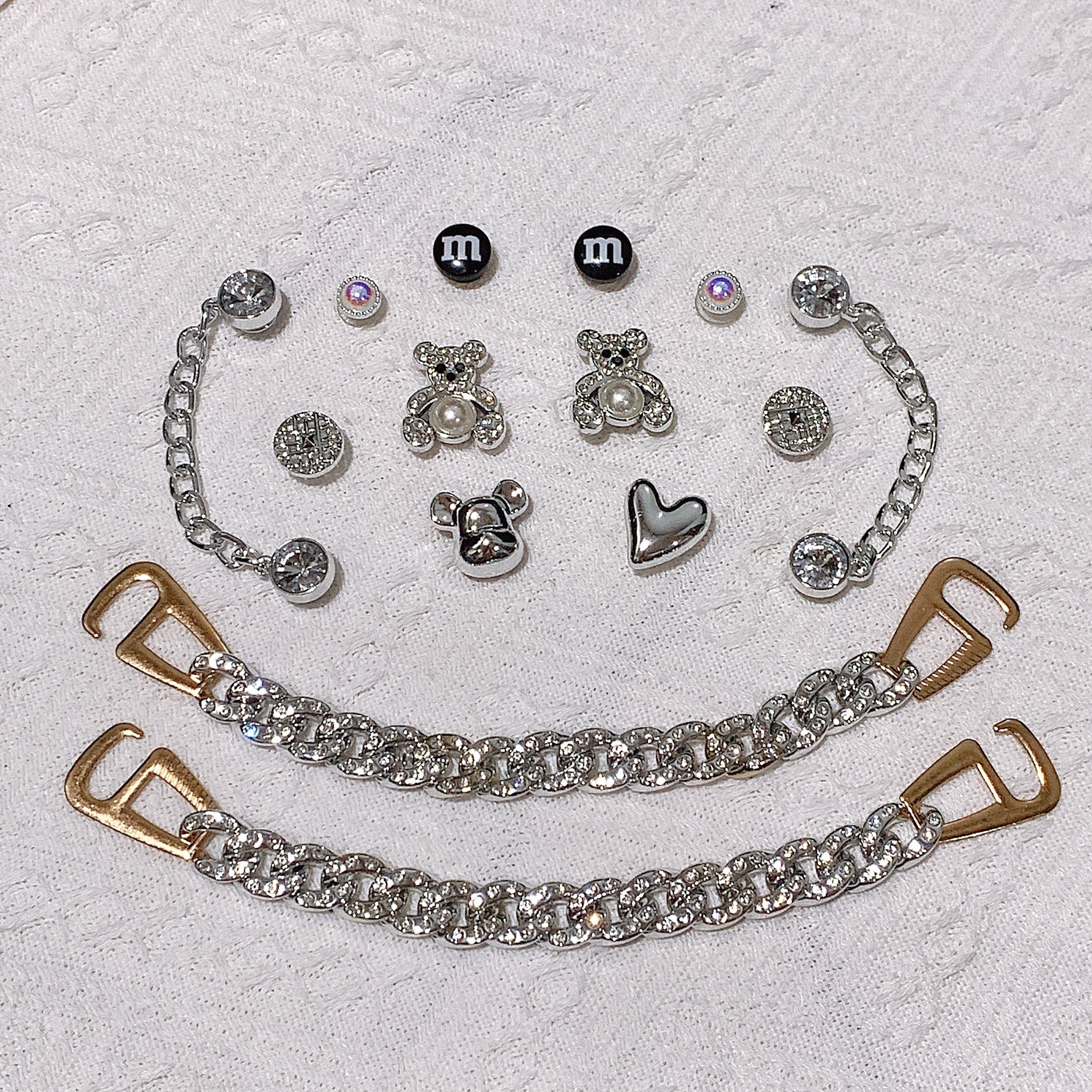 14pcs Silver Bear & Chain Shoe Charms For Clogs Garden Shoes DIY Accessories