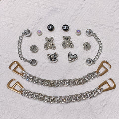 14pcs Silver Bear & Chain Shoe Charms For Clogs Garden Shoes DIY Accessories