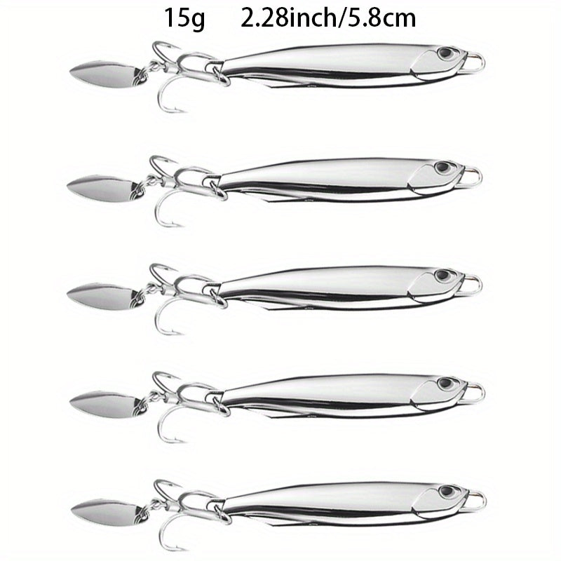 5pcs Electroplated Jigbaits with Rotating Sequin Sea Fishing Tackle 15g 20g 30g