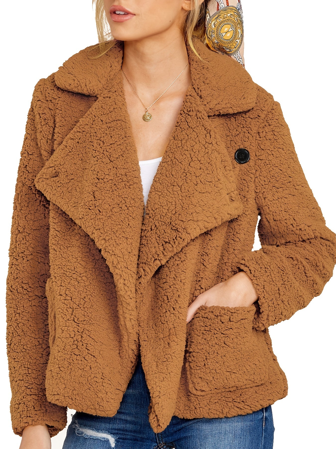 Women's Faux Fur Oversized Waterfall Collar Coat Casual Fuzzy Jacket