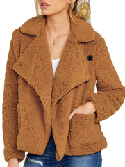 Women's Faux Fur Oversized Waterfall Collar Coat Casual Fuzzy Jacket