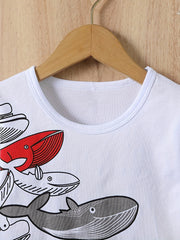 Boys Whale Print Casual Outfit T-shirt & Shorts Kids Summer Clothes Set