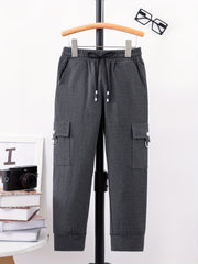 Boys Casual Solid Cargo Pants Elastic Waist Jogger Pants