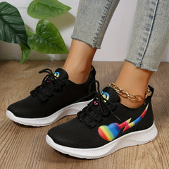 Women's Heart Pattern Sneakers Lace Up Outdoor Shoes