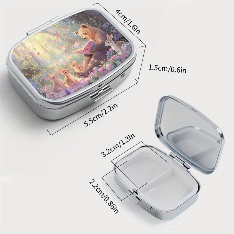 Enchanted Forest 2 Compartment Pill Organizer Metal Case Jewelry Holder