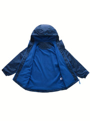 Boys Windbreaker Fleece Lining Hooded Jacket Long Sleeve Zip Up