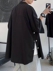 Men's Casual Shirt with Side Slit and 3/4 Sleeves Regular Fit Solid Male Top