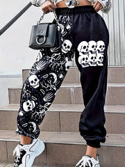 Skull Print Elastic Waist Jogger Pants Casual Loose Pants