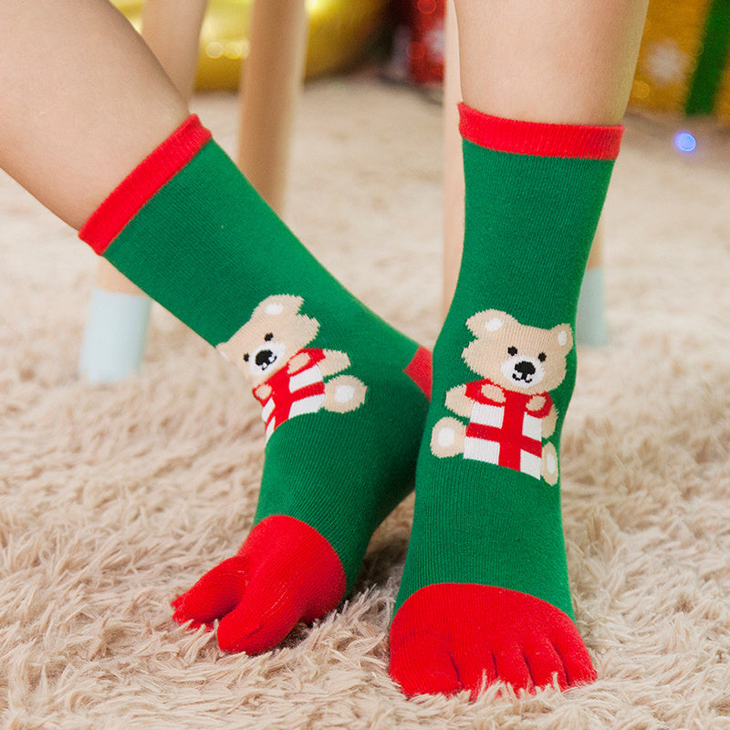 5 Pairs Kids Red Elk Five Toe Socks for Christmas
