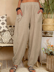 Women's Solid Elastic High Waist Casual Pants