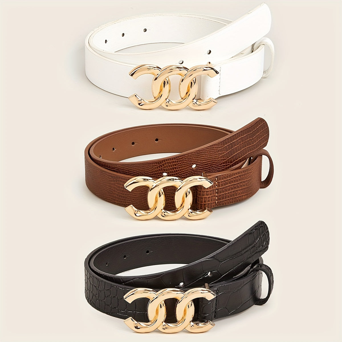 3pcs Men's C Letter Buckle Belt Classic PU Leather Retro Pants Decoration