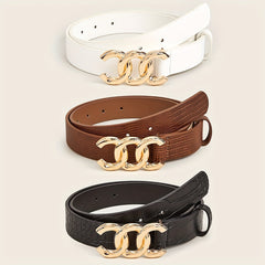 3pcs Men's C Letter Buckle Belt Classic PU Leather Retro Pants Decoration