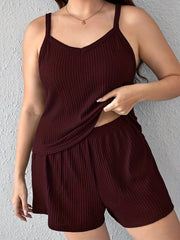 Waffle Knit V Neck Cami Top & Shorts Lounge Set