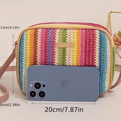 Colorful Straw Square Bag Zipper Shoulder Bag Niche Woven Crossbody
