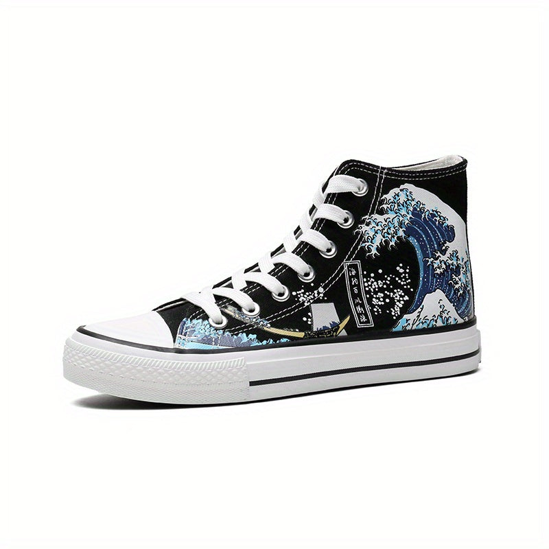 Men's Graphic Print Lace-Up Canvas Shoes Non Slip Casual Flats