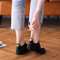 10 Pairs Women's Invisible Boat Socks with Heel Ears Love Embroidery