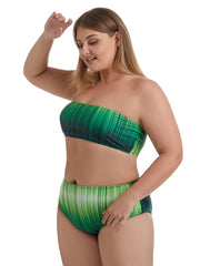 Colorblock Striped Print Tube Bikini Set Plus Size Medium Stretch Bathing Suit