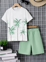 Boy's Teen Hooded T Shirt & Shorts Set for Summer