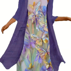 2 Piece Set Half Sleeve Open Front Coat & Floral Print Cami Dress