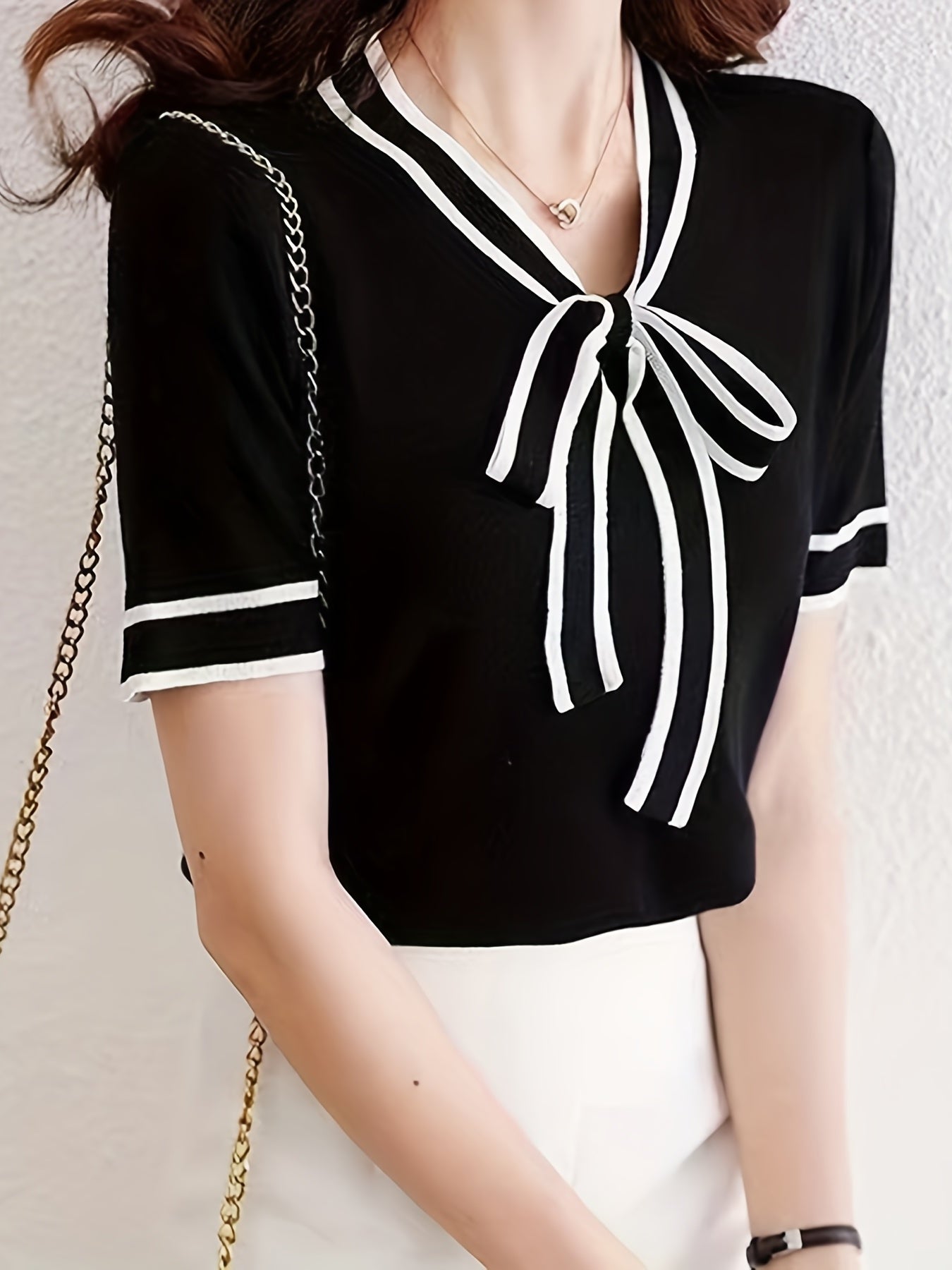 V Neck Short Sleeve Sweater Women's Clothing