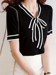 V Neck Short Sleeve Sweater Women's Clothing