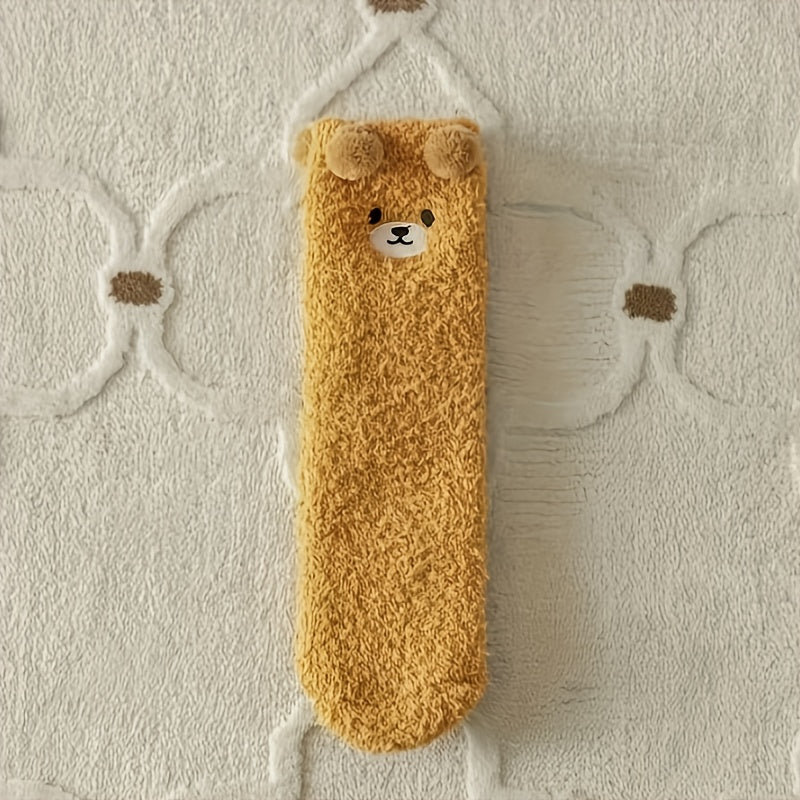 5 Pairs Winter Warm Fluffy Socks 3D Bear Animal Thick Fleece Sock