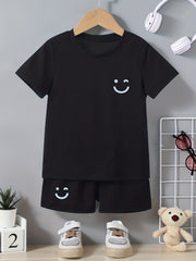 2pcs Boys Funny Face T-shirt & Shorts Set for Summer