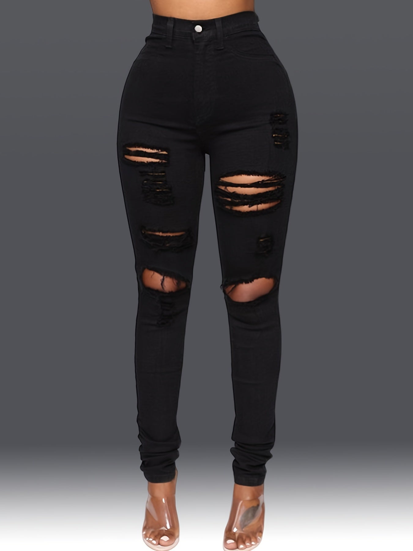 Distressed High Waist Skinny Jeans High Stretch Denim Pants
