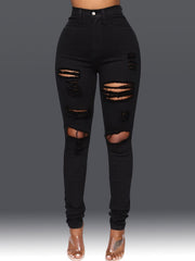 Distressed High Waist Skinny Jeans High Stretch Denim Pants
