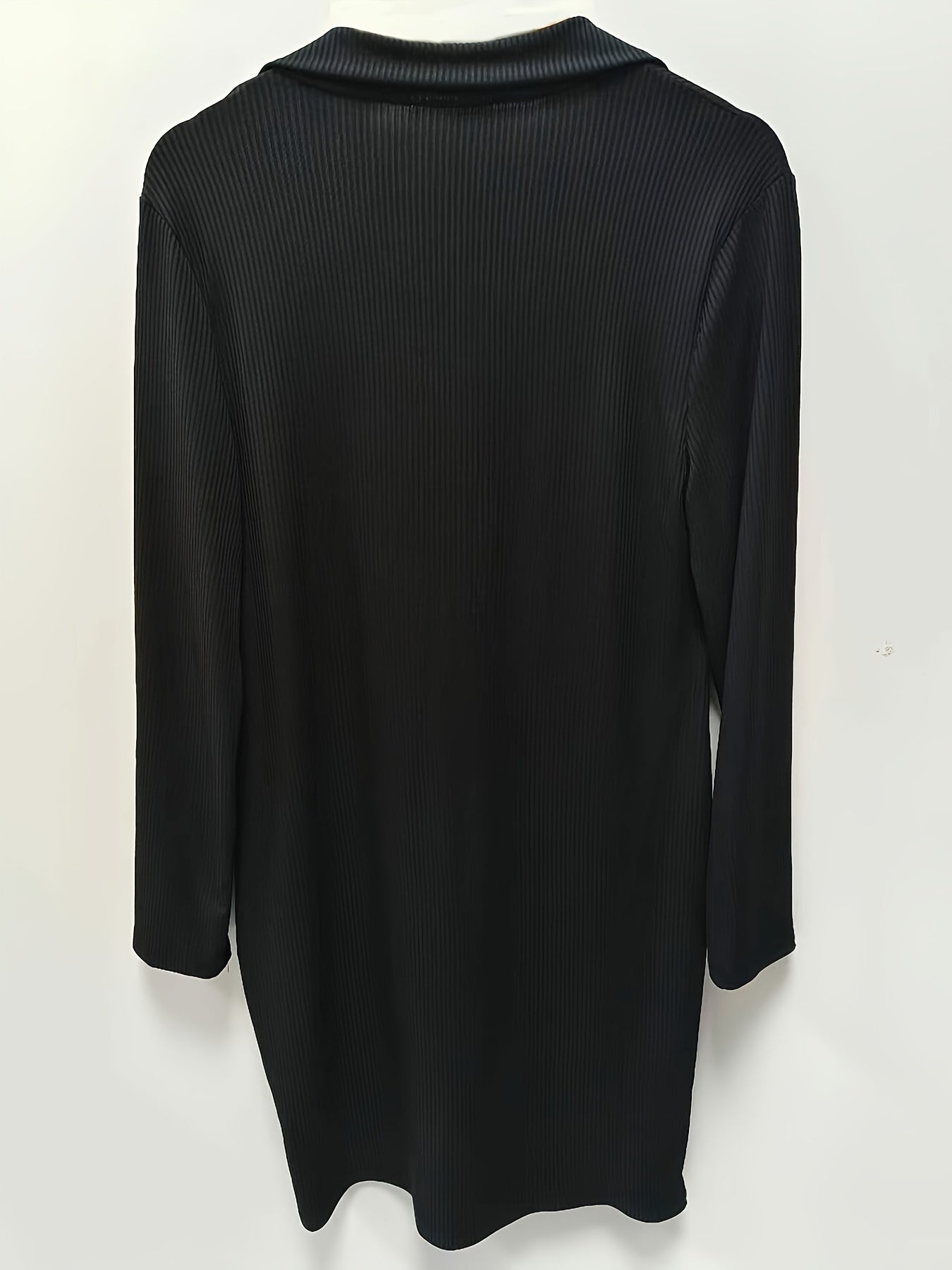 Solid Ribbed Half Zipper Long Sleeve Midi Dress