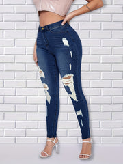 Mid Rise Skinny Jeans Distressed Denim Pants Women's Denim Jeans