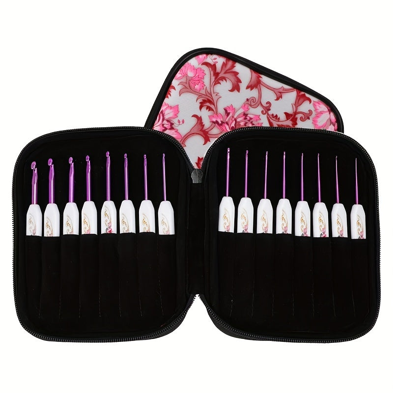 16pcs Aluminum Crochet Hooks Set Ergonomic Knitting Needle Sewing Hand DIY Craft