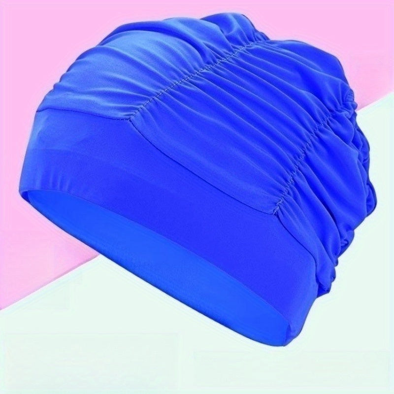 Unisex Pleated Cloth Swimming Cap Ear Protection Breathable Cap