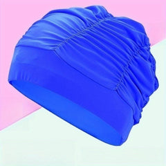 Unisex Pleated Cloth Swimming Cap Ear Protection Breathable Cap