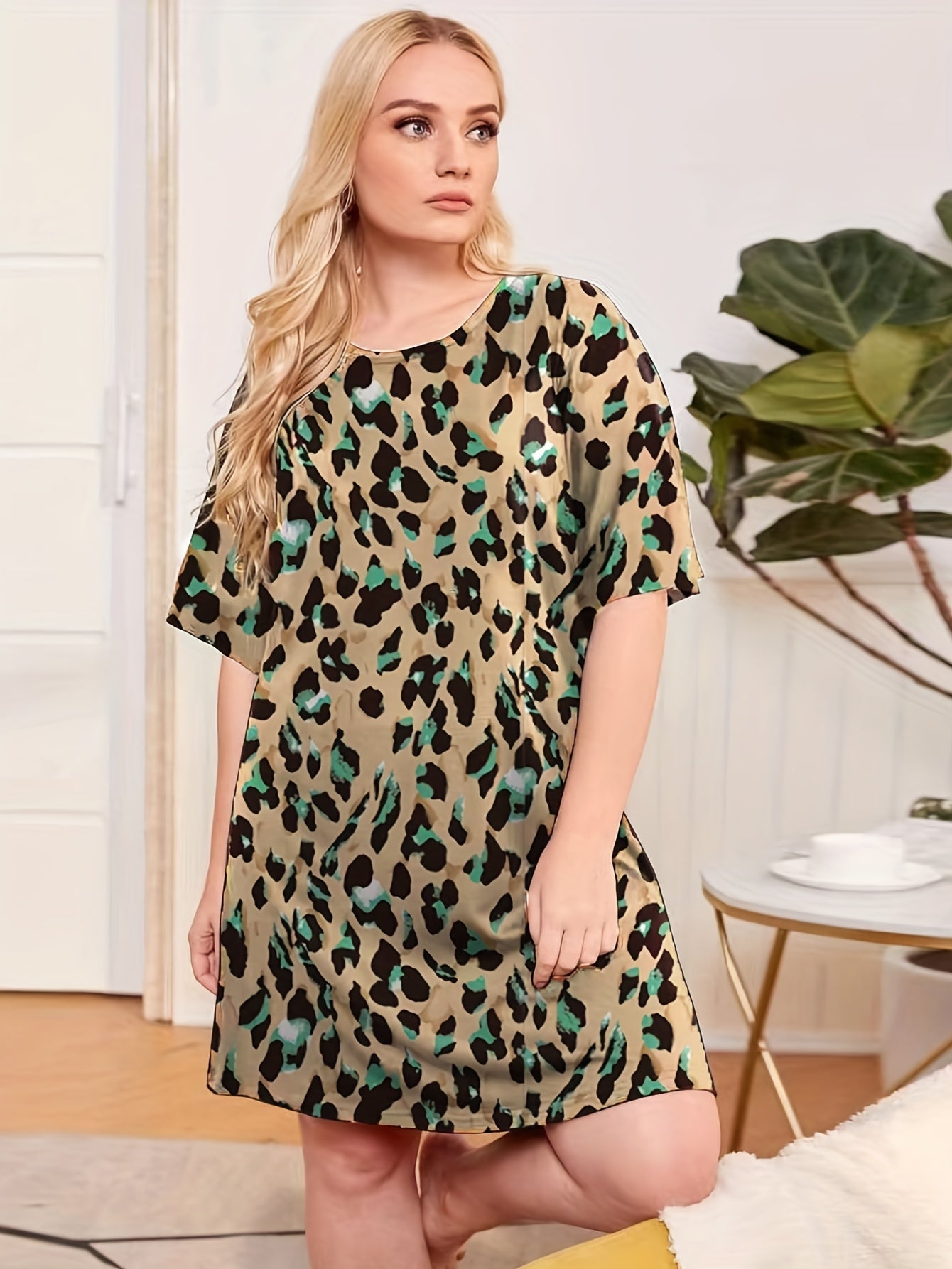 Leopard Print Short Sleeve Nightdress