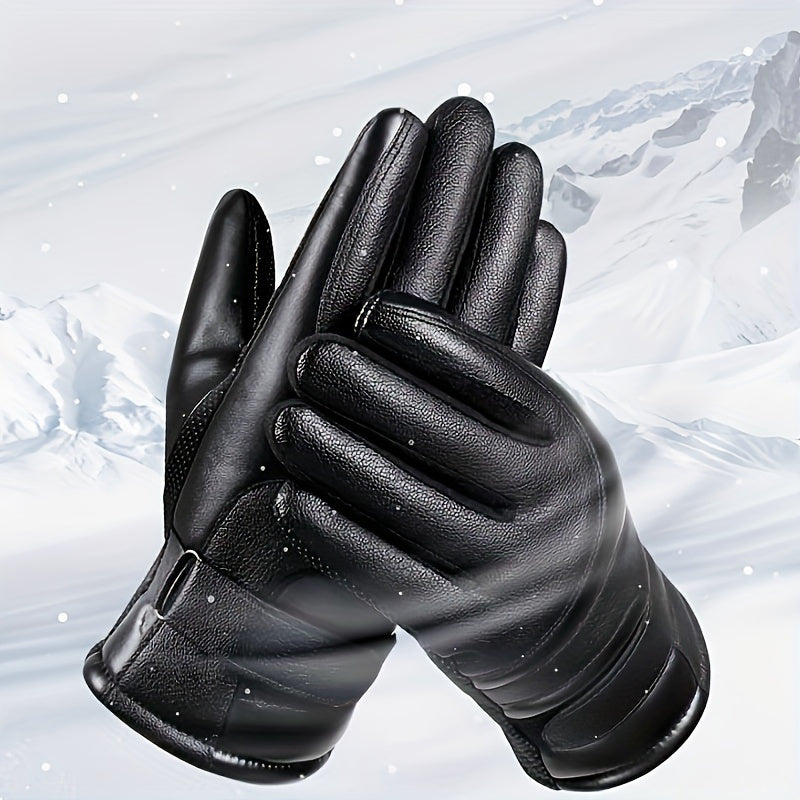 Warm Leather Cycling Gloves Men's Thickened Coldproof Windproof Touchable